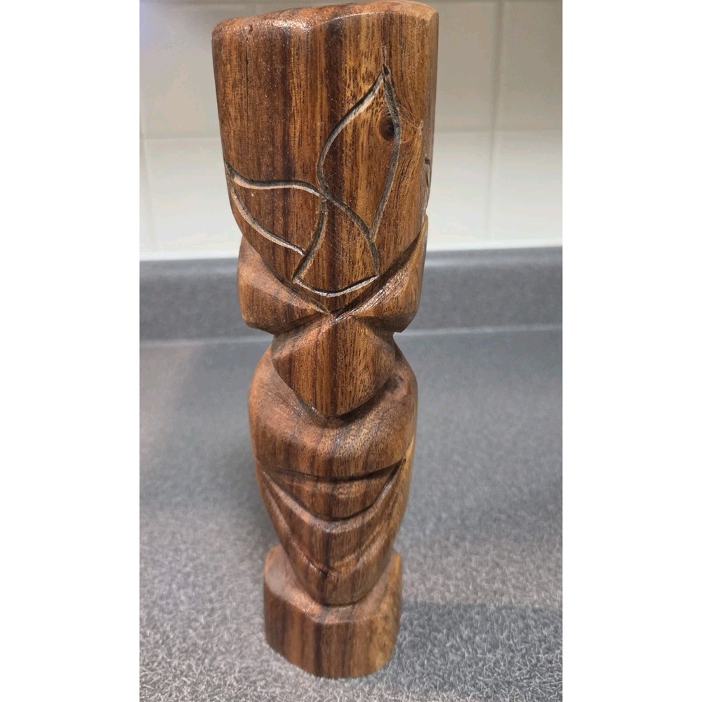 Hand Carved Wooden Tiki Statue 9" Hawaiian Polynesian Style Totem Figurine